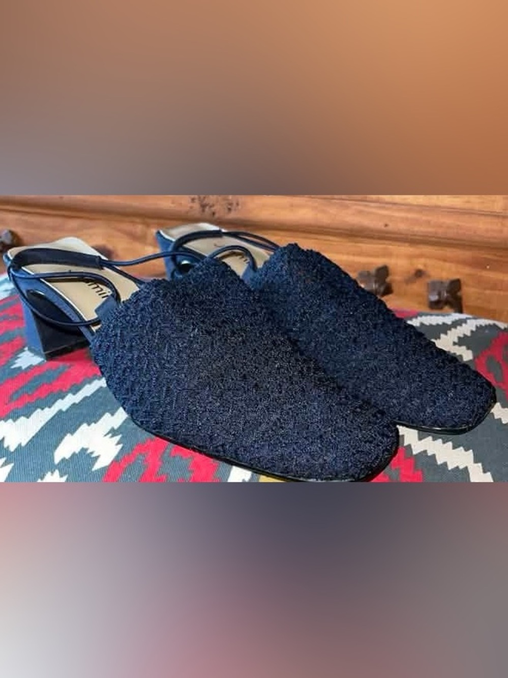 Jasmine Black Textured Slingback Mules